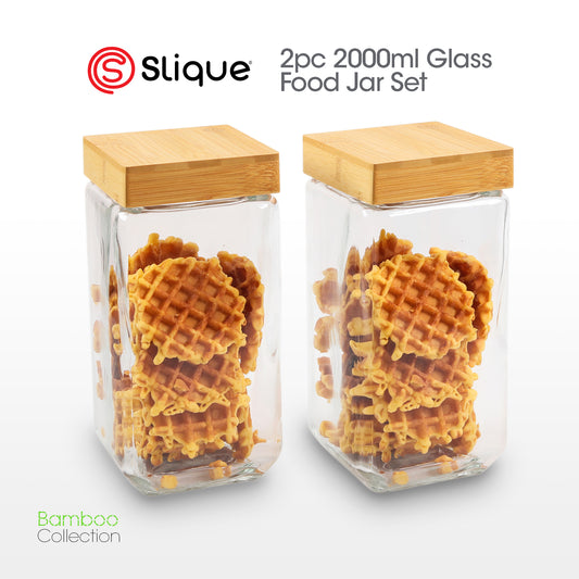 SLIQUE Food Jar [Set of 2] Soda Lime Glass, Bamboo lid with PE seal ring