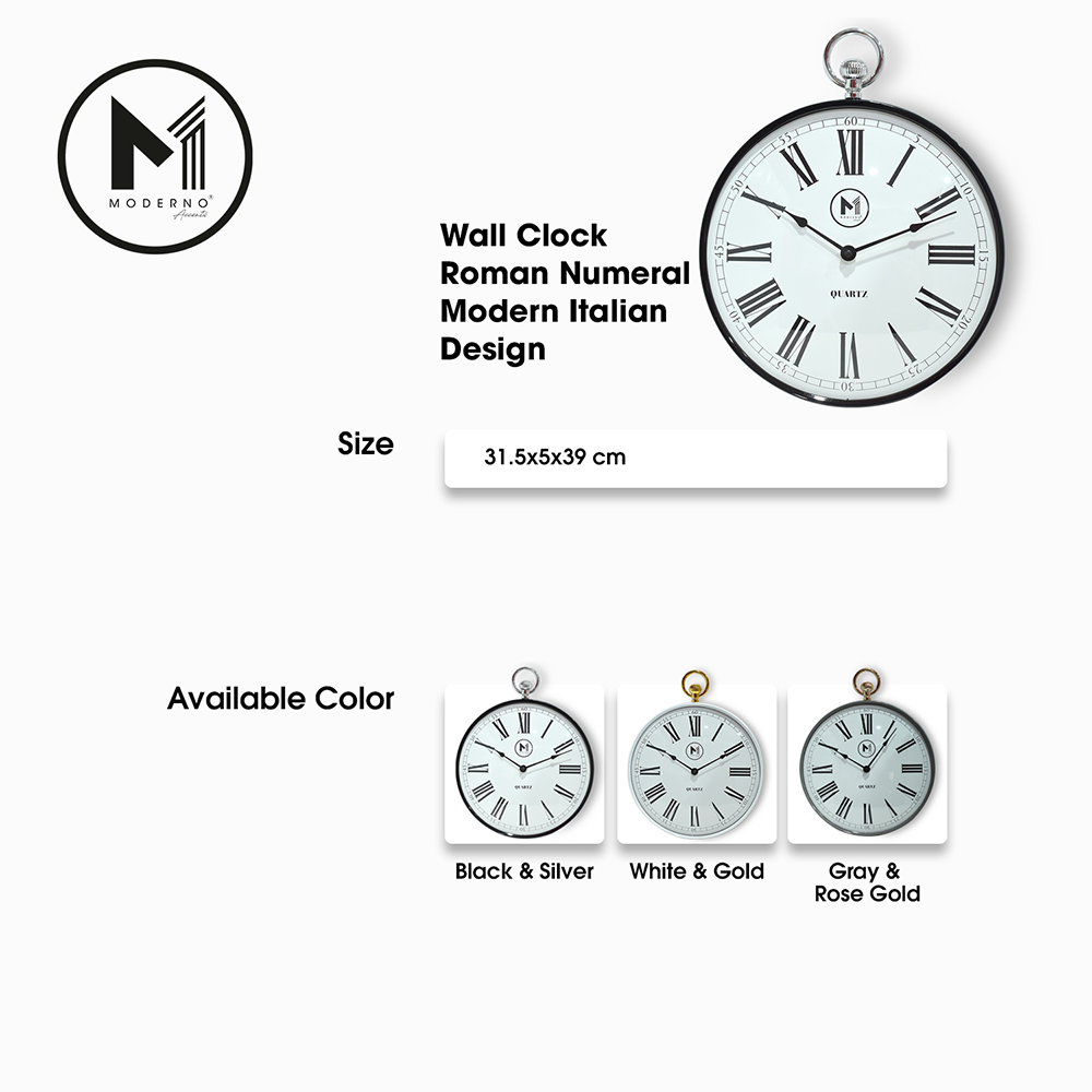 MODERNO Premium Wall Clock 12" with Gold Roman Numeral