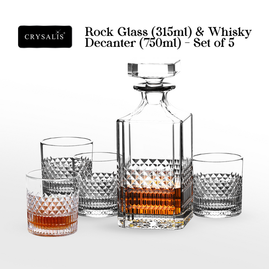 CRYSALIS Royalty 5pcs Decanter with Rock Glass Set