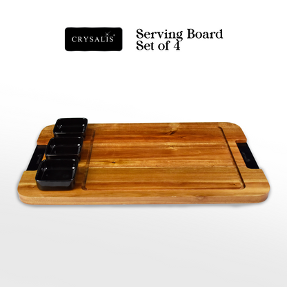 CRYSALIS Premium Serving Board [Set of 4] Charcuterie Tray - Acacia Wood