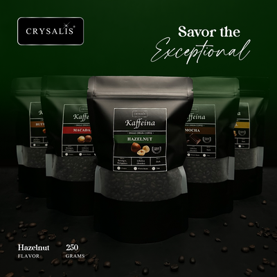 CRYSALIS PREMIUM KAFFEINA Coffee Beans 250g | 8.8oz Butterscotch | Caramel | Hazelnut | Macadamia | Mocha - Dark Coffee