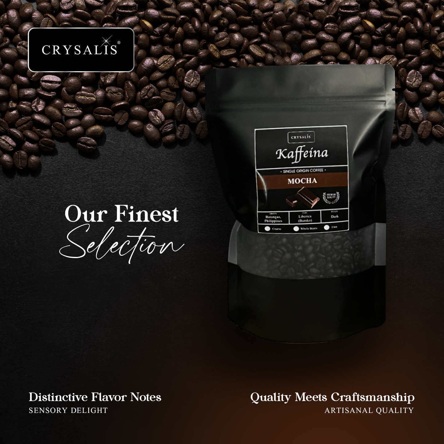 CRYSALIS PREMIUM KAFFEINA Coffee Beans 250g | 8.8oz Butterscotch | Caramel | Hazelnut | Macadamia | Mocha - Dark Coffee