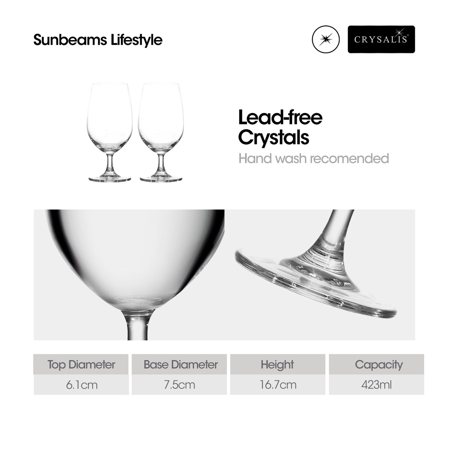 CRYSALIS Premium Crystal Water Goblet Glass [Set of 2] 423ml Stemware