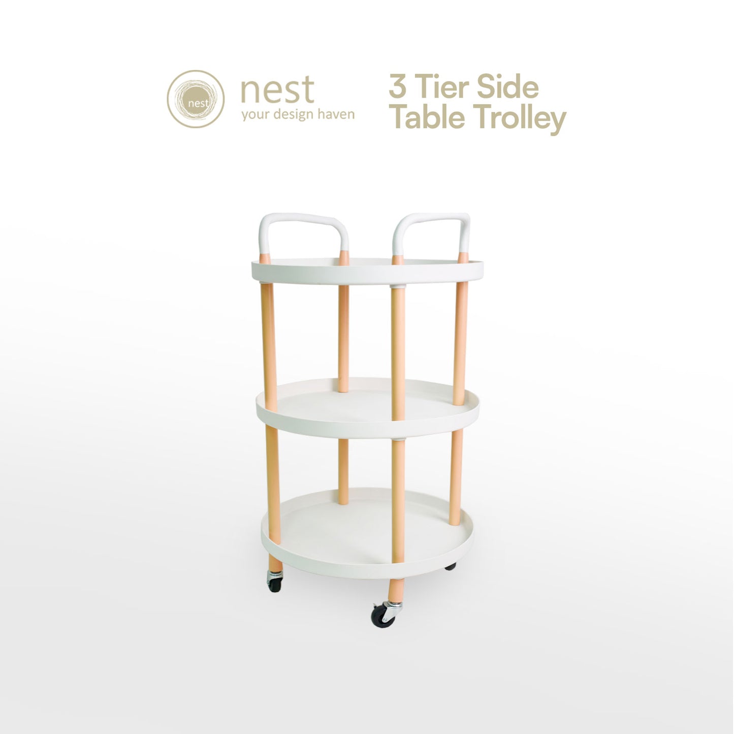 NEST DESIGN LAB 3 Tier Round Trolley Cart