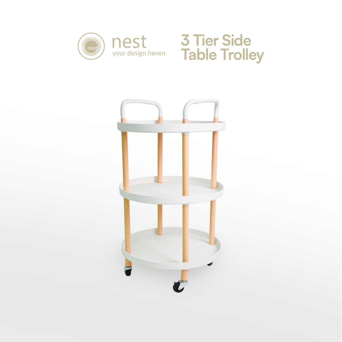 NEST DESIGN LAB 3 Tier Round Trolley Cart