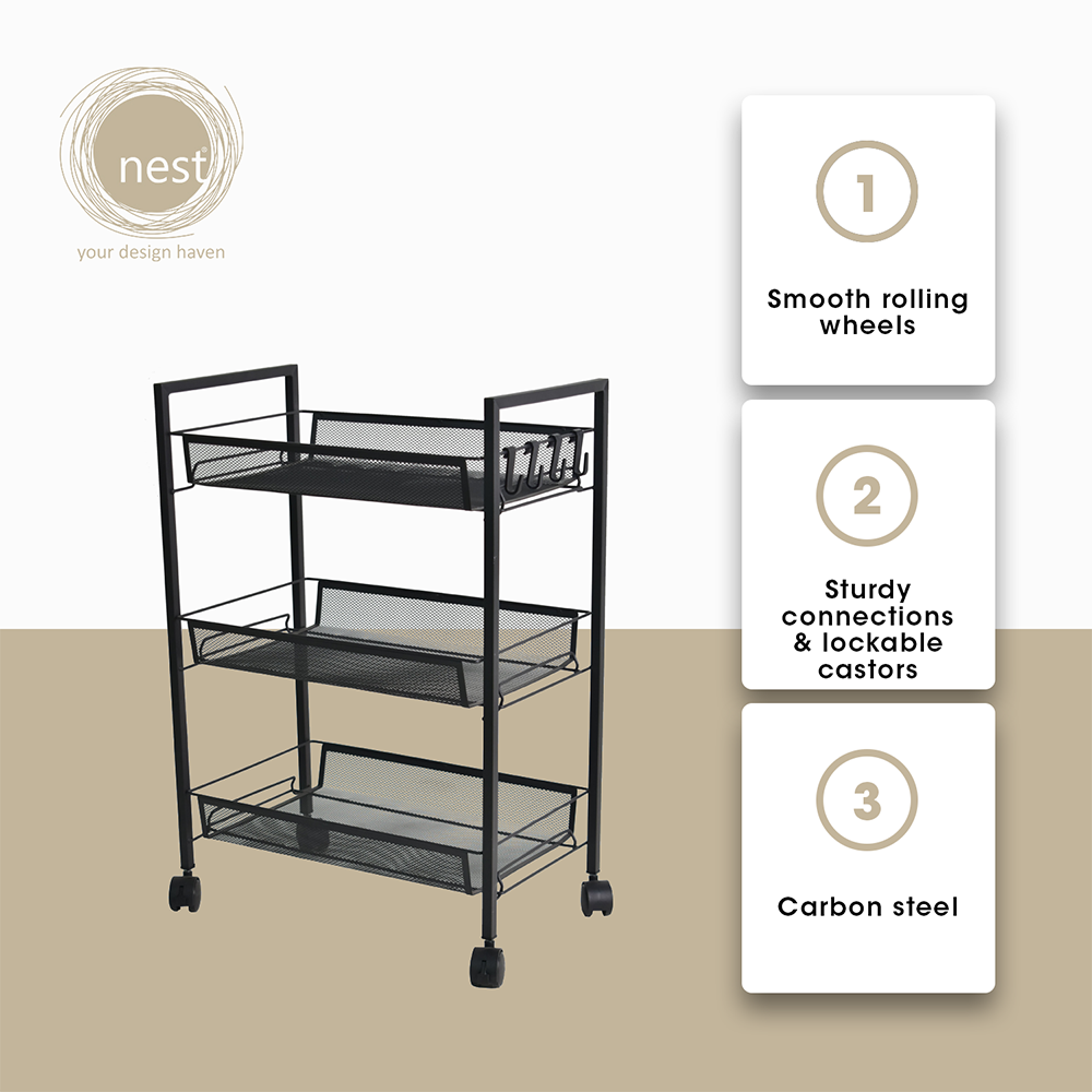 NEST DESIGN LAB 3 Multi-Tier Narrow Kitchen Storage Trolley Cart