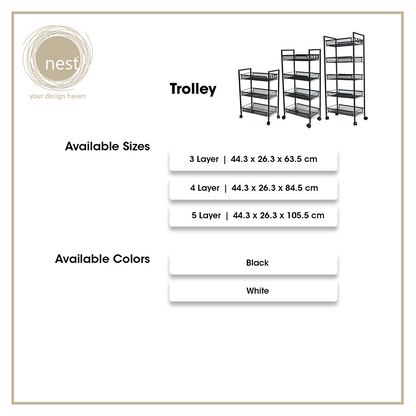 NEST DESIGN LAB 4 Multi-Tier Narrow Kitchen Storage Trolley Cart