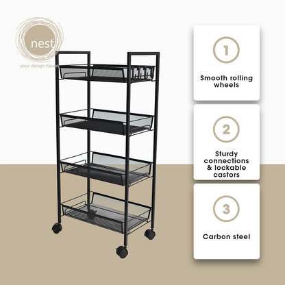 NEST DESIGN LAB 4 Multi-Tier Narrow Kitchen Storage Trolley Cart