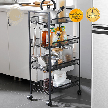 NEST DESIGN LAB 4 Multi-Tier Narrow Kitchen Storage Trolley Cart