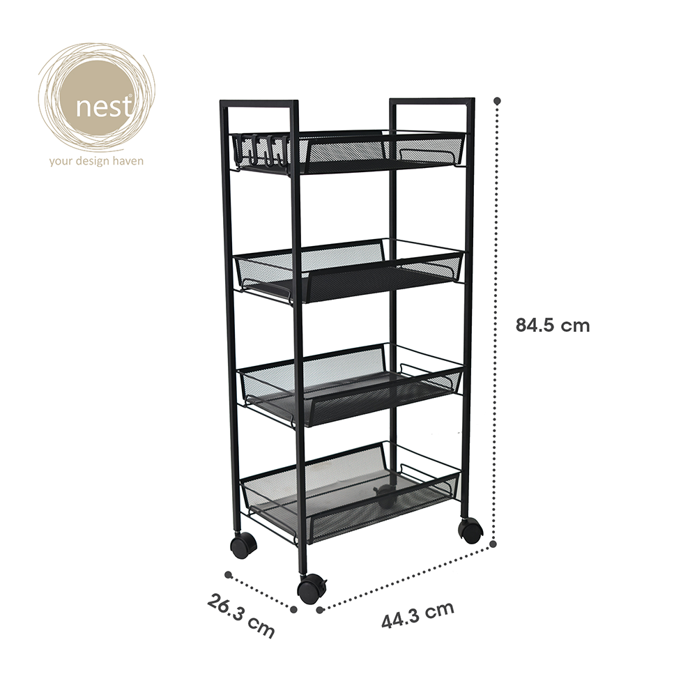 NEST DESIGN LAB 4 Multi-Tier Narrow Kitchen Storage Trolley Cart