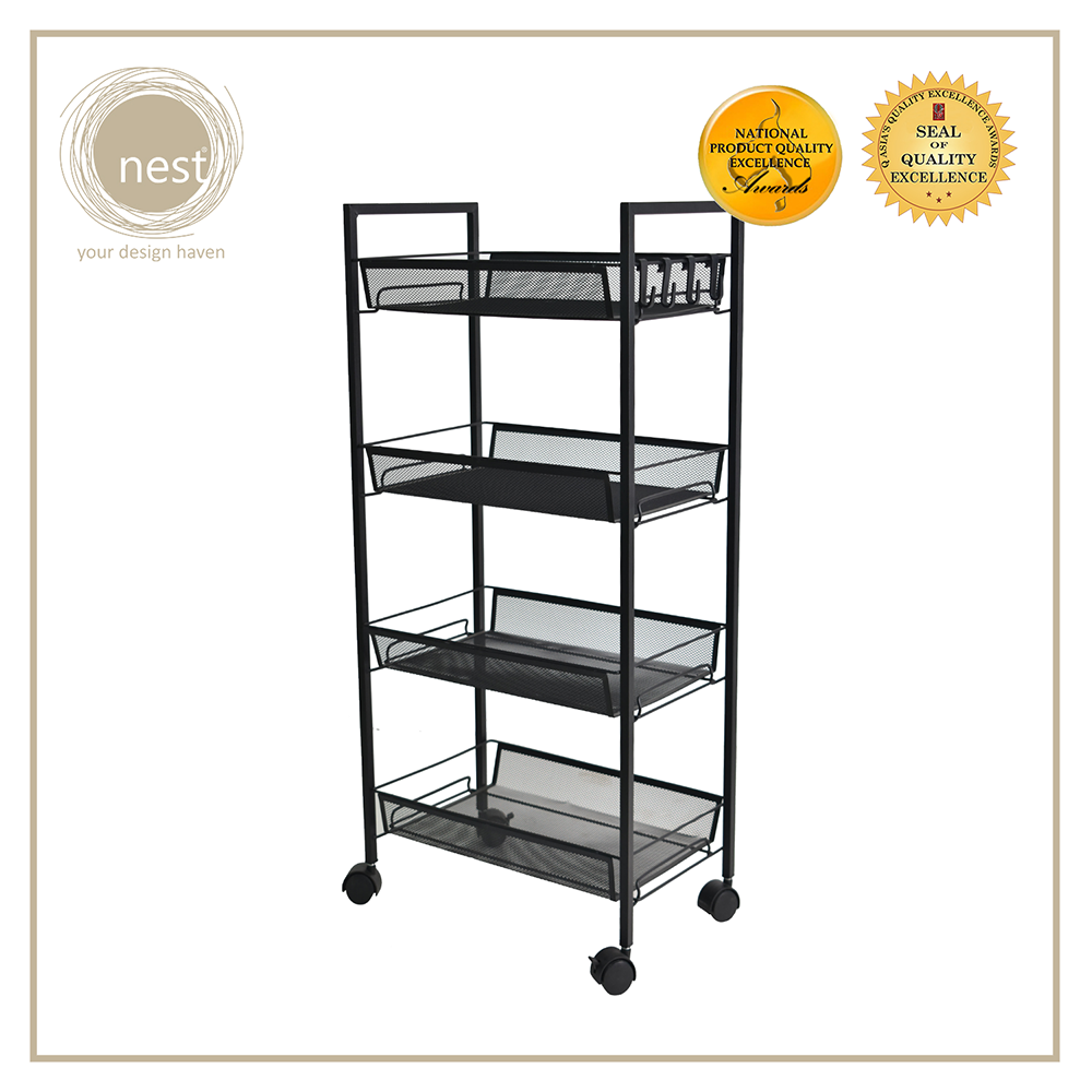 NEST DESIGN LAB 4 Multi-Tier Narrow Kitchen Storage Trolley Cart