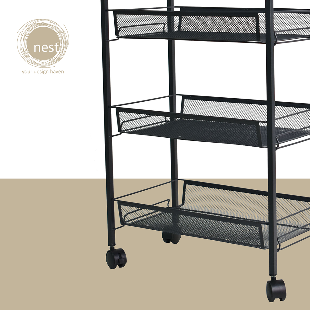 NEST DESIGN LAB 5 Multi-Tier Narrow Kitchen Storage Trolley Cart (Black)