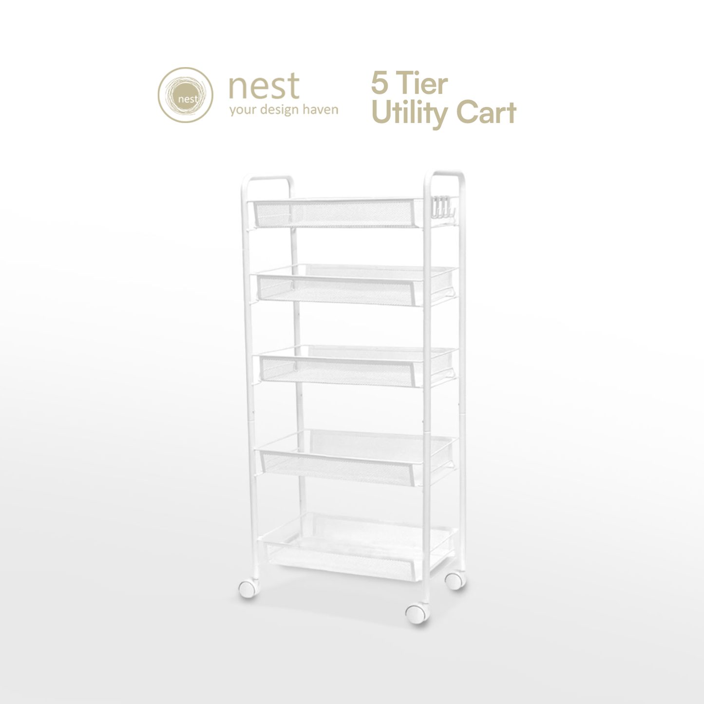 NEST DESIGN LAB Premium Narrow Kitchen Storage Trolley Cart - White