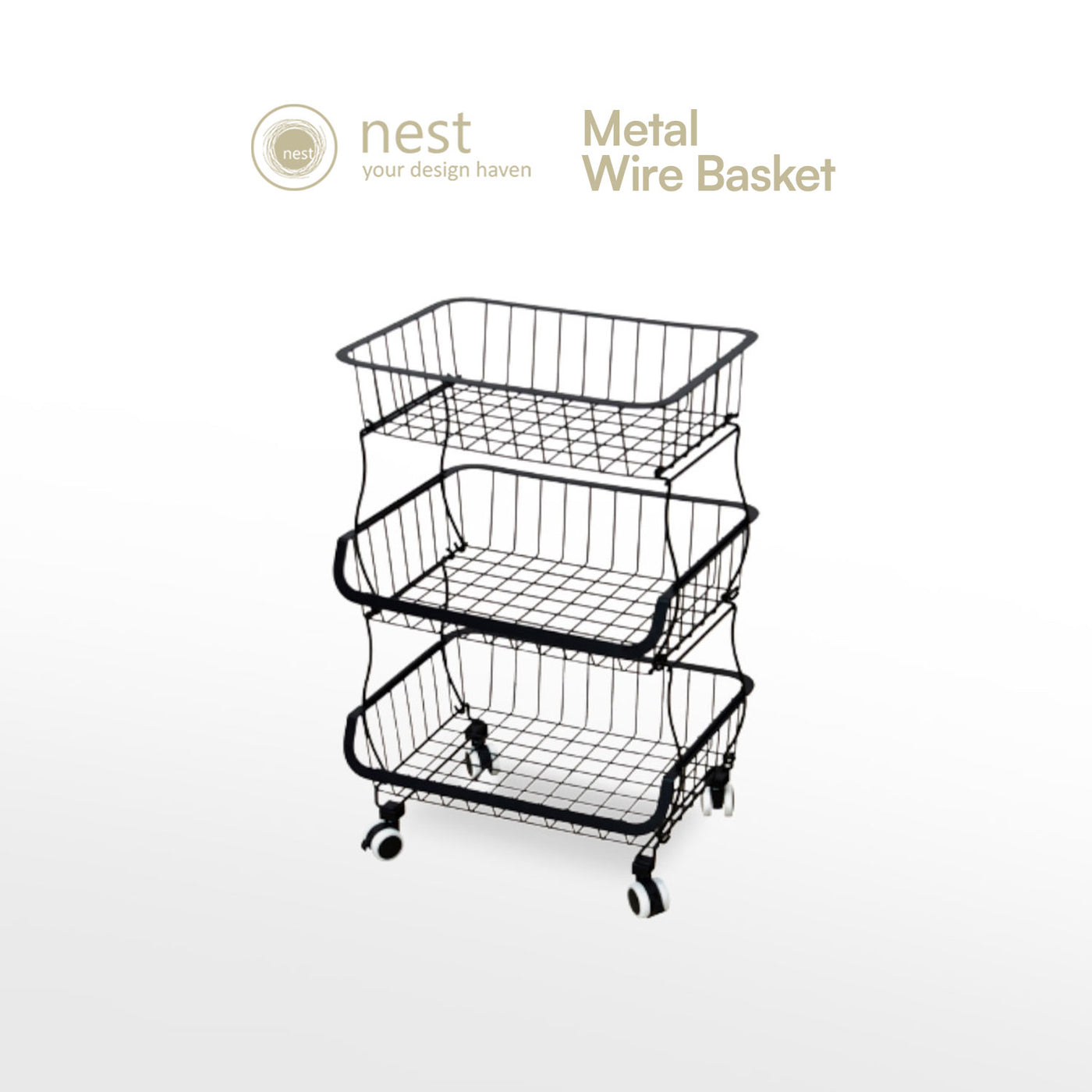 NEST DESIGN LAB Premium Tier Stackable Kitchen Trolley Wire Basket Metal