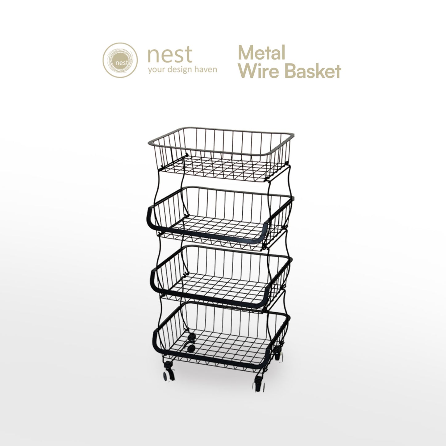 NEST DESIGN LAB Premium Tier Stackable Kitchen Trolley Wire Basket Metal