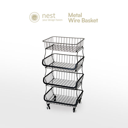 NEST DESIGN LAB Premium Tier Stackable Kitchen Trolley Wire Basket Metal