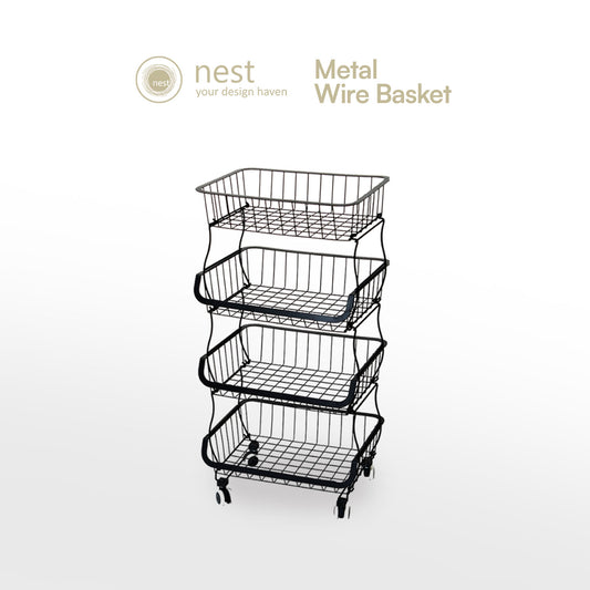 NEST DESIGN LAB Premium Tier Stackable Kitchen Trolley Wire Basket Metal