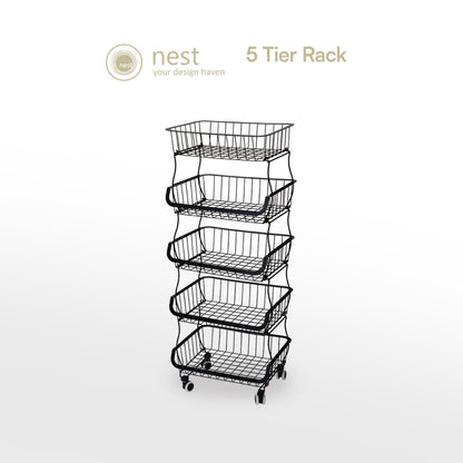 NEST DESIGN LAB Premium Tier Stackable Kitchen Trolley Wire Basket Metal