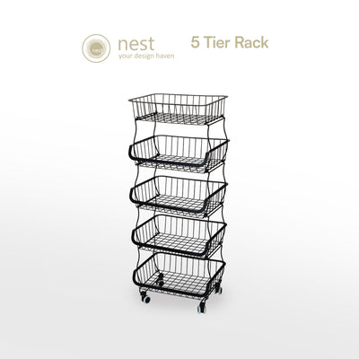 NEST DESIGN LAB Premium Tier Stackable Kitchen Trolley Wire Basket Metal