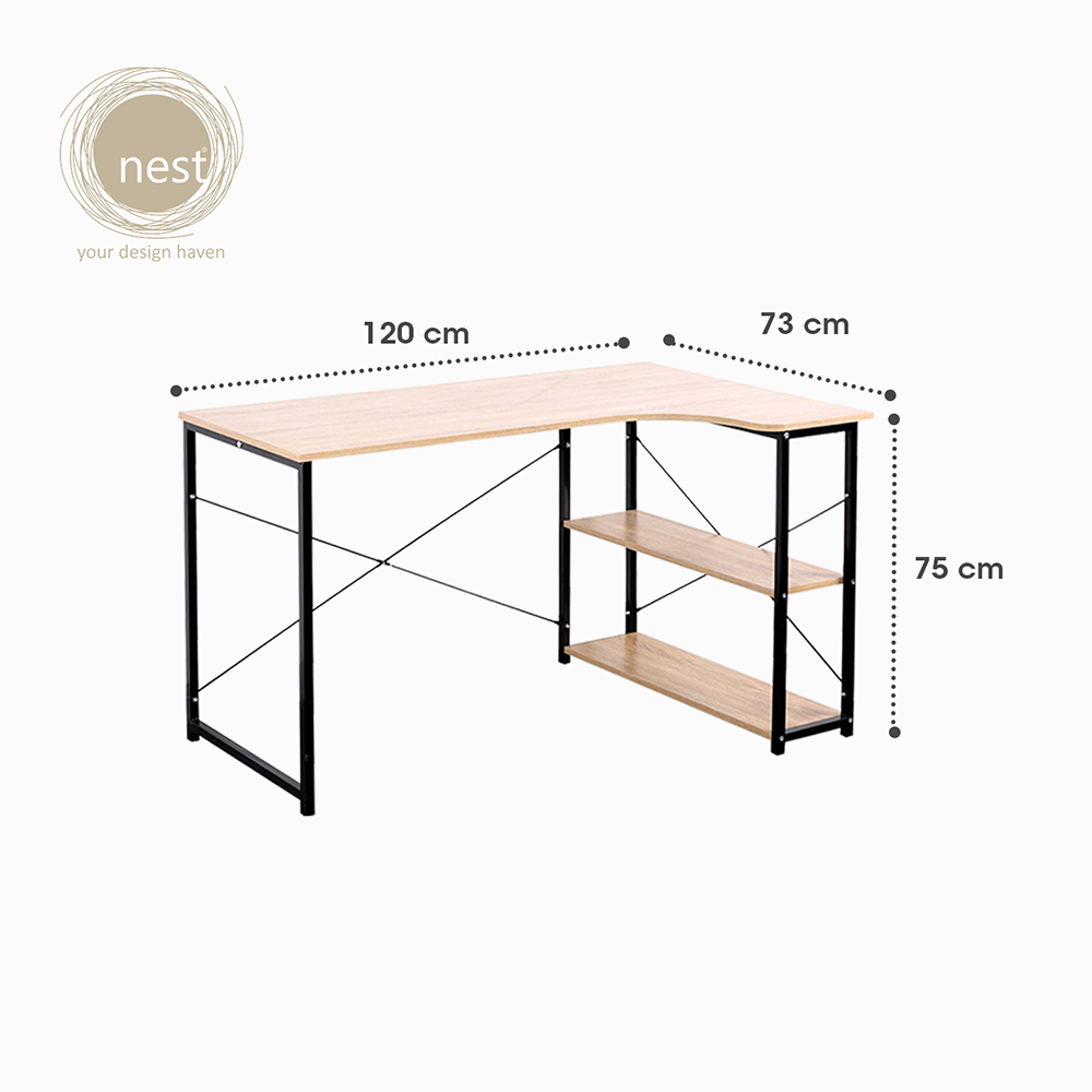 NEST DESIGN LAB L-Shaped Wooden Desktop With Shelves