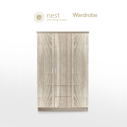 NEST DESIGN LAB Premium Wardrobe 3 Doors & 2 Drawers - Ash Wood