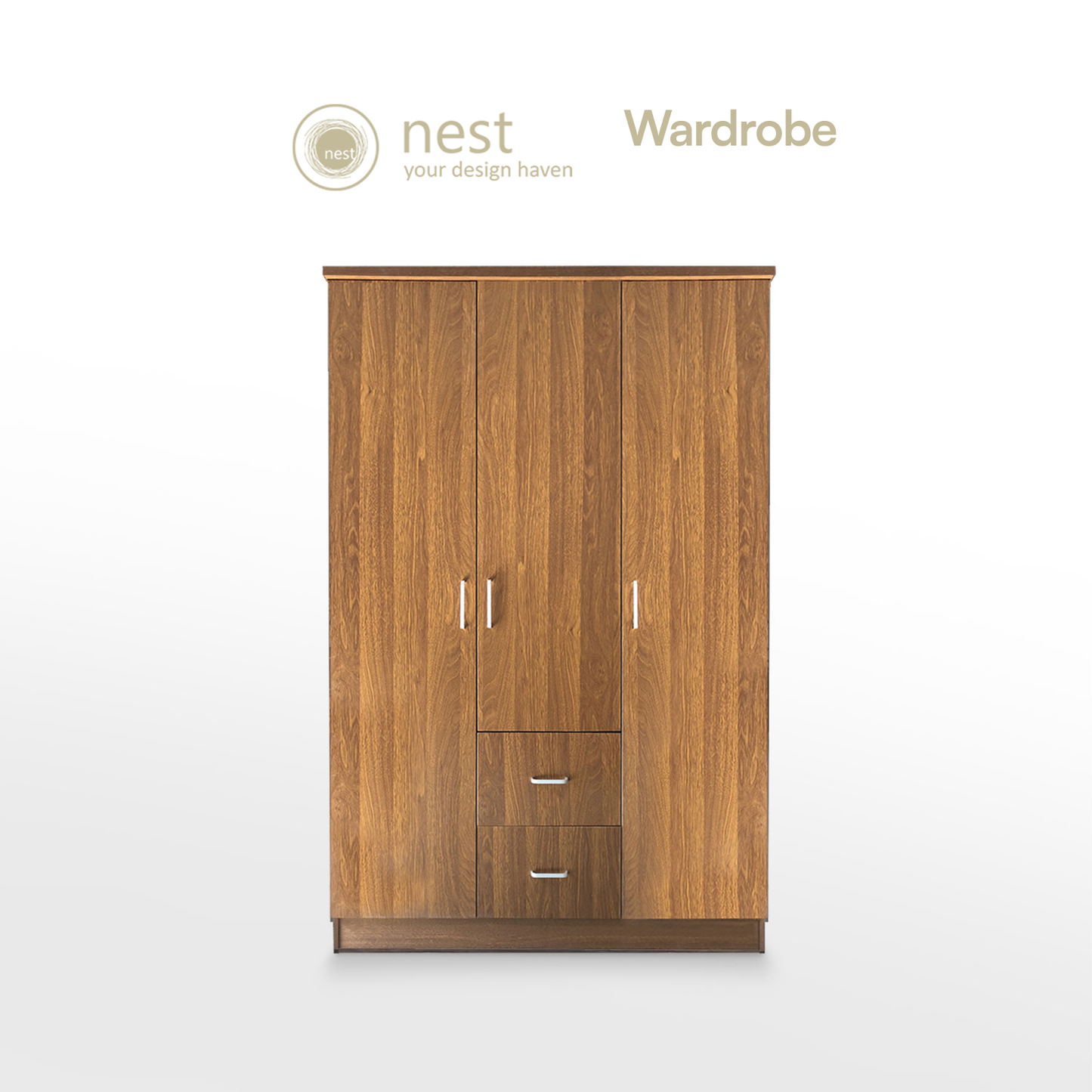 NEST DESIGN LAB Premium Wardrobe 3 Doors & 2 Drawers - Walnut