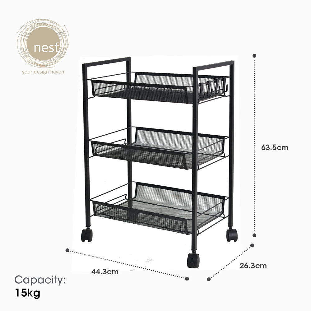 NEST DESIGN LAB 3 Multi-Tier Narrow Kitchen Storage Trolley Cart