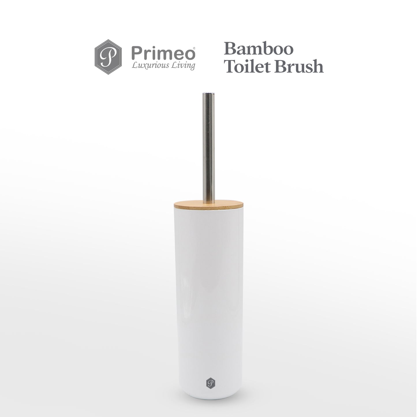 PRIMEO Premium Bamboo Toilet Bowl Brush with Holder