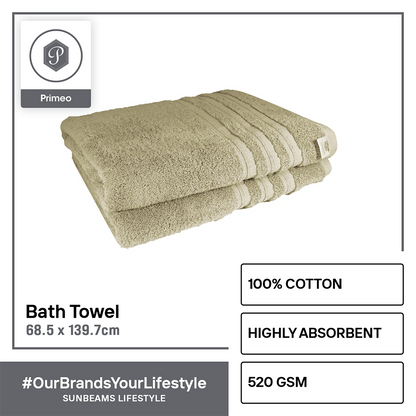 PRIMEO Premium 100% Cotton Bath Towel Set of 2