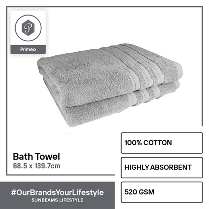 PRIMEO Premium 100% Cotton Bath Towel Set of 2