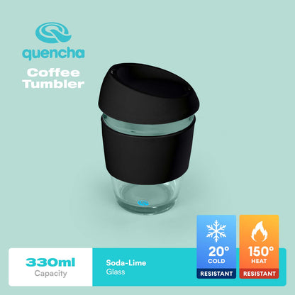 QUENCHA 11oz Glass Coffee Cup with Silicone Lid and Sleeve