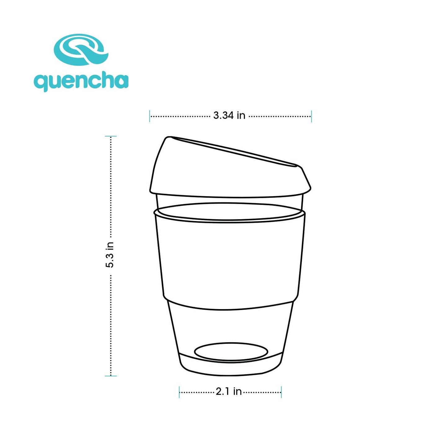 QUENCHA 11oz Glass Coffee Cup with Silicone Lid and Sleeve