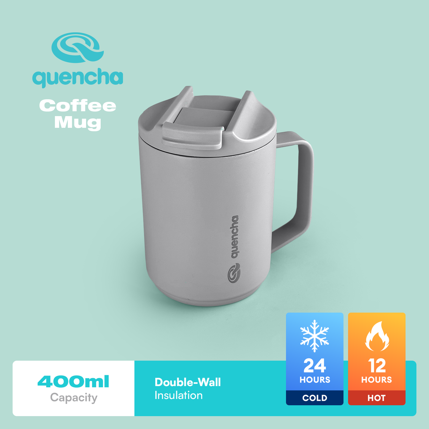 QUENCHA 14oz Flip Cap Insulated Coffee Mug