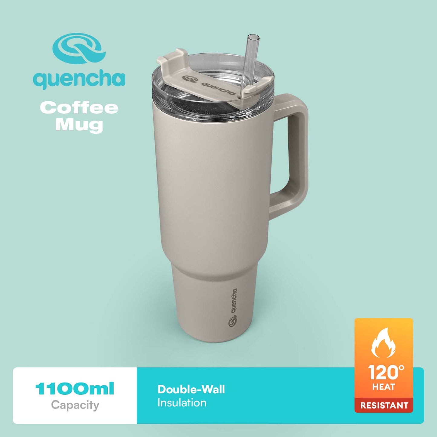 QUENCHA 37oz Straw Lid Insulated Mug Tumbler