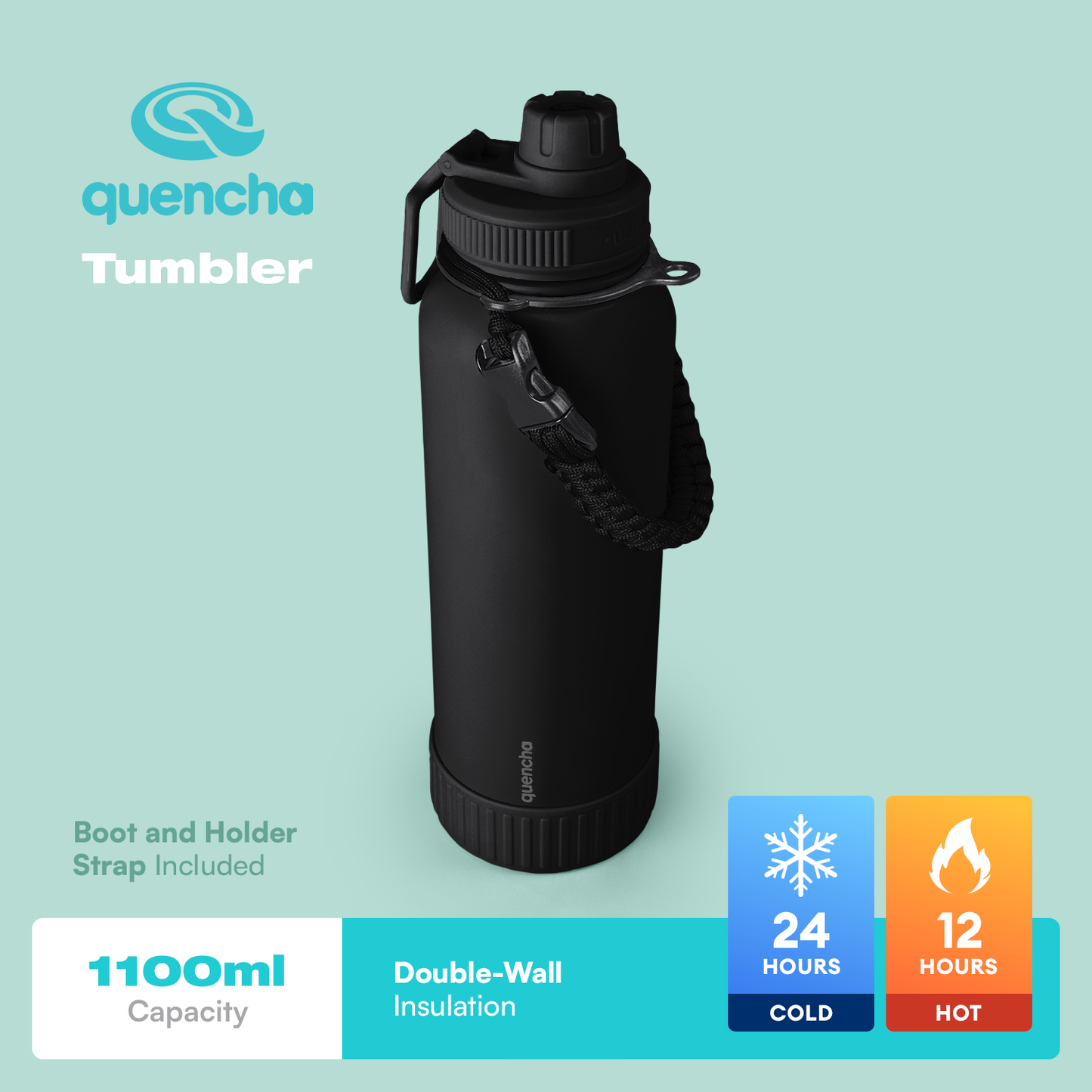 QUENCHA 19oz & 37oz Insulated Tumbler with Strap and Silicone Boot