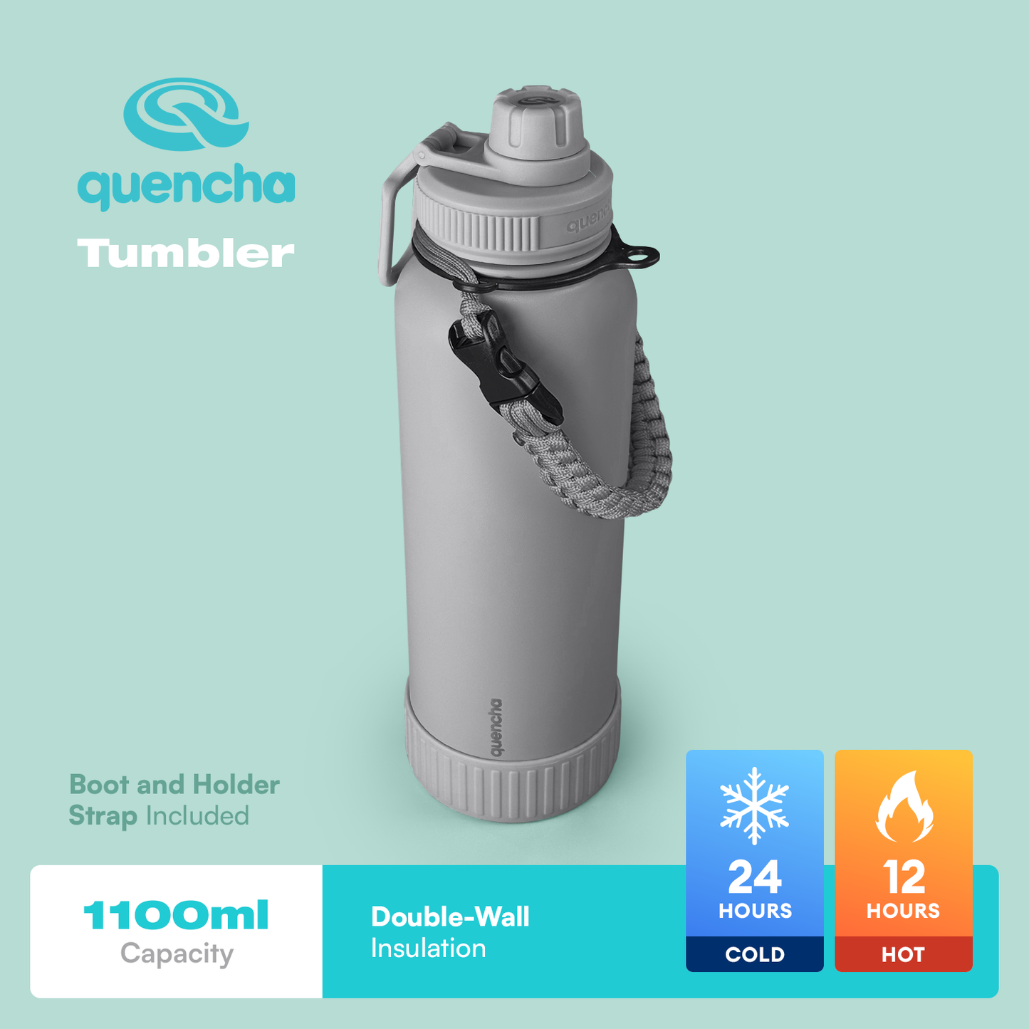 QUENCHA 19oz & 37oz Insulated Tumbler with Strap and Silicone Boot