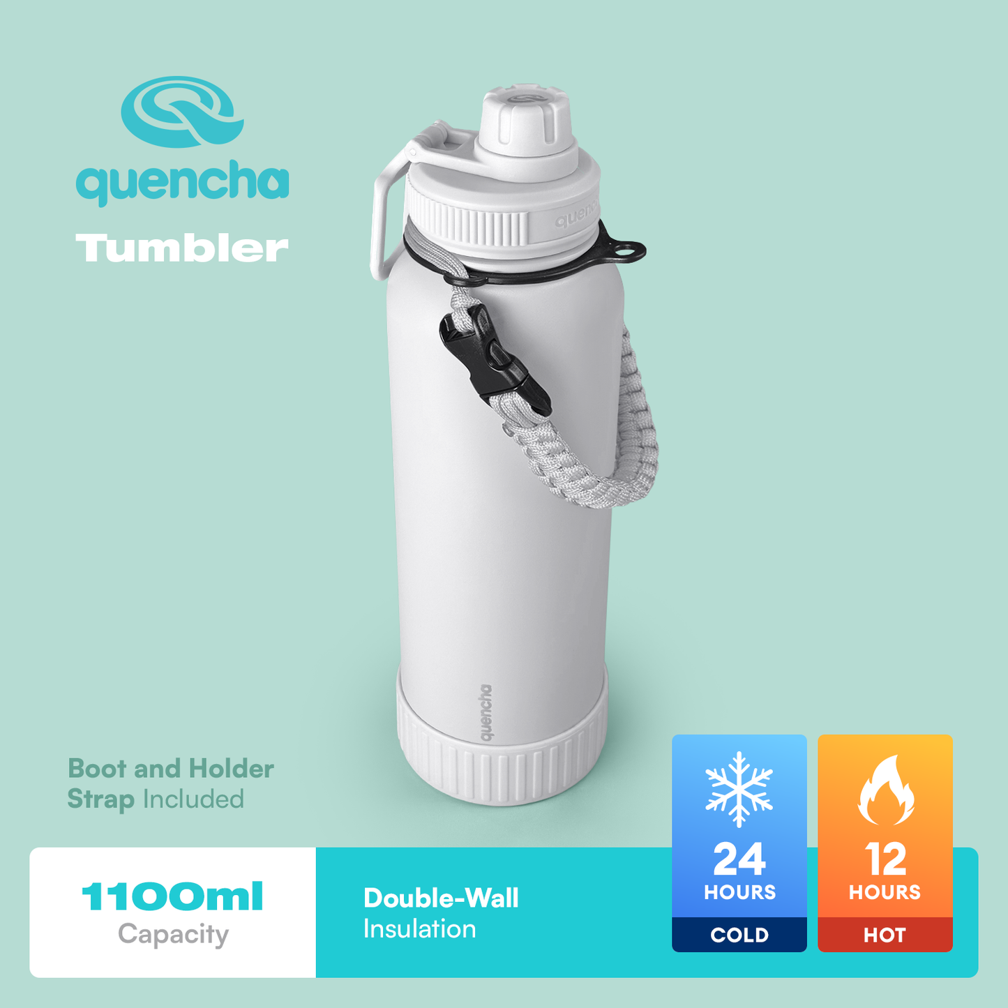 QUENCHA 19oz & 37oz Insulated Tumbler with Strap and Silicone Boot