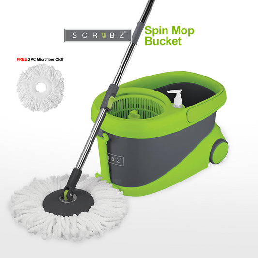 SCRUBZ Premium Microfiber 360ᴼ Spin Mop with Bucket on Wheels Soap Dispenser