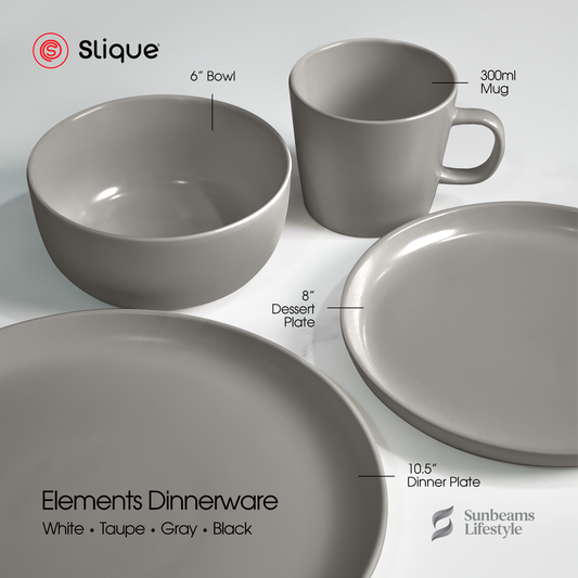 Slique Dinnerware [Set of 4] Glazed Stoneware Ceramic Surface, Chip resistant, Element Collection