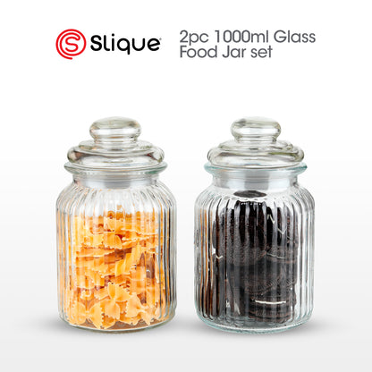 SLIQUE Premium Glass Jar w/ Glass Lid Airtight 1000ml|1L Set of 2