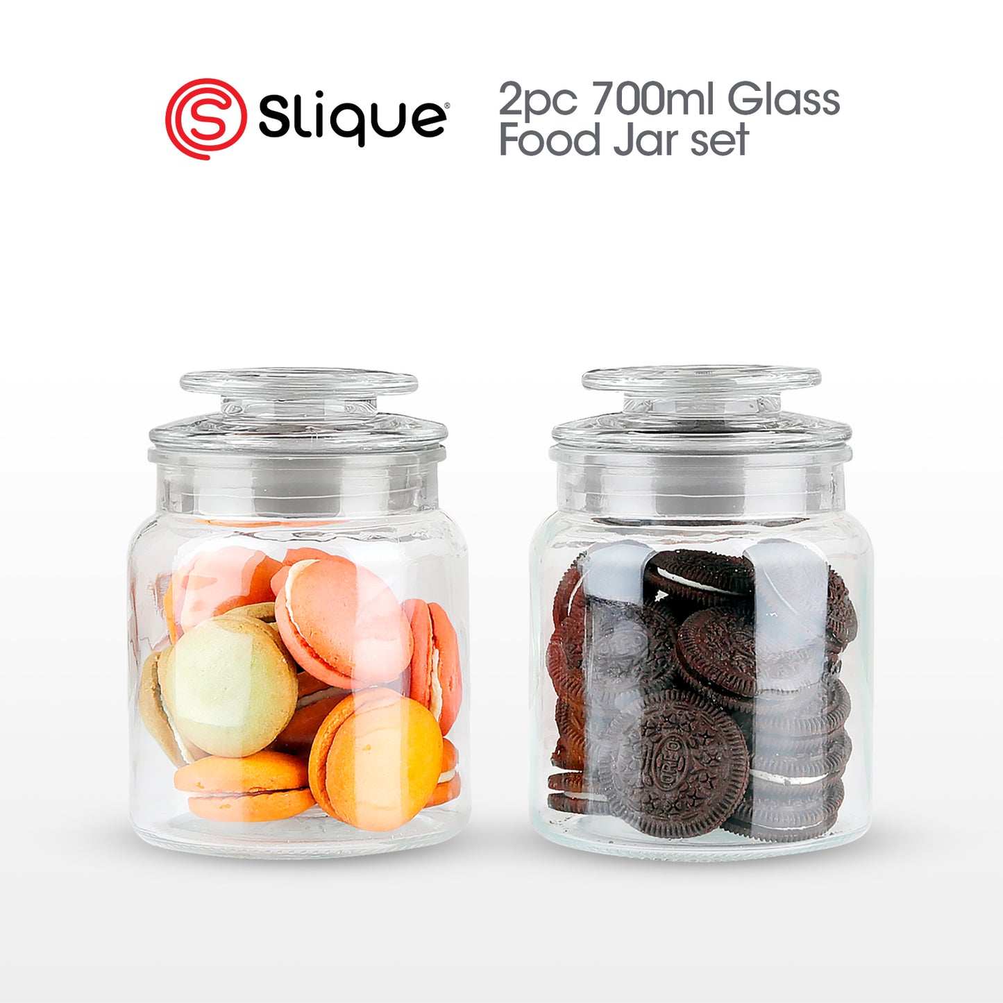 SLIQUE Premium Glass Jar w/ Glass Lid Airtight 750ml Set of 2