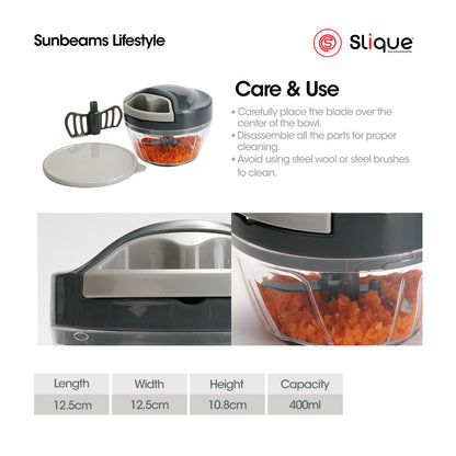 SLIQUE Premium Anti-Slip Base Mini Chopper w/ Extra Blade 400ml | 0.4L