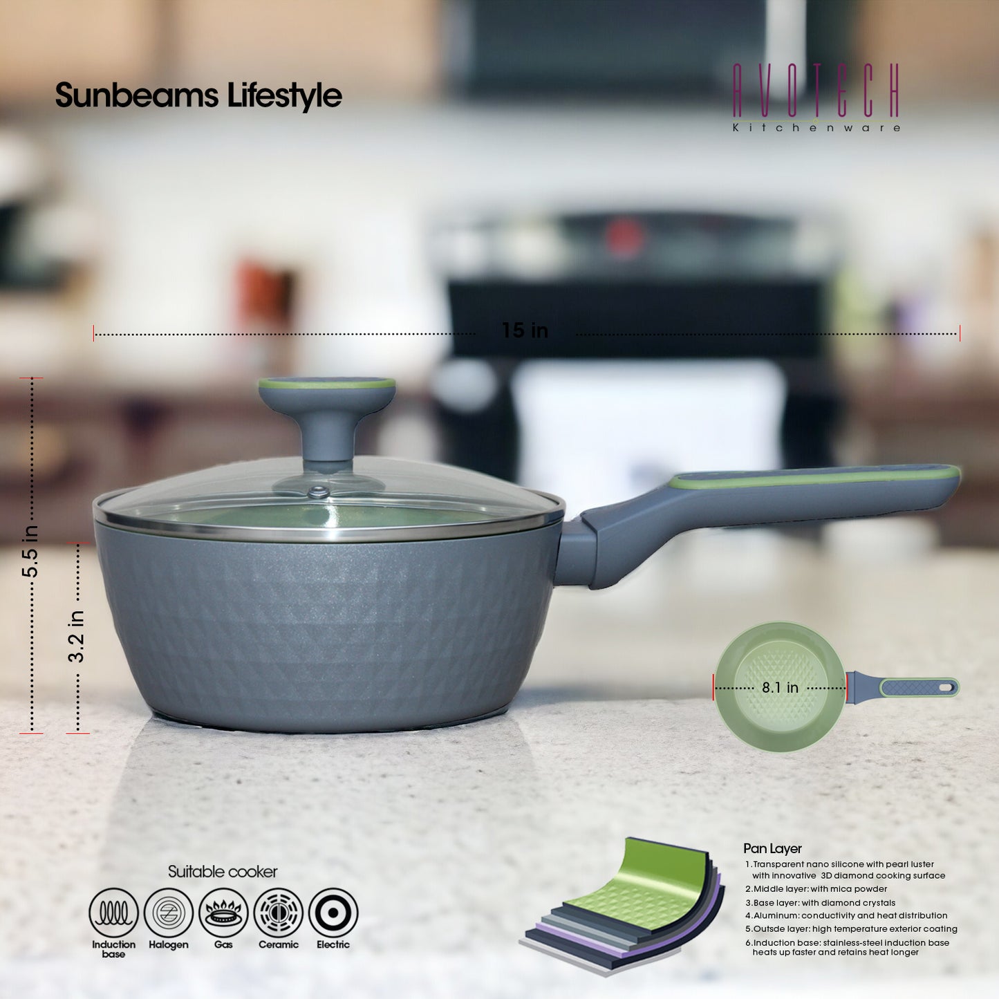 SLIQUE PREMIUM Ceramic Saucepan 20cm Avotech Collection