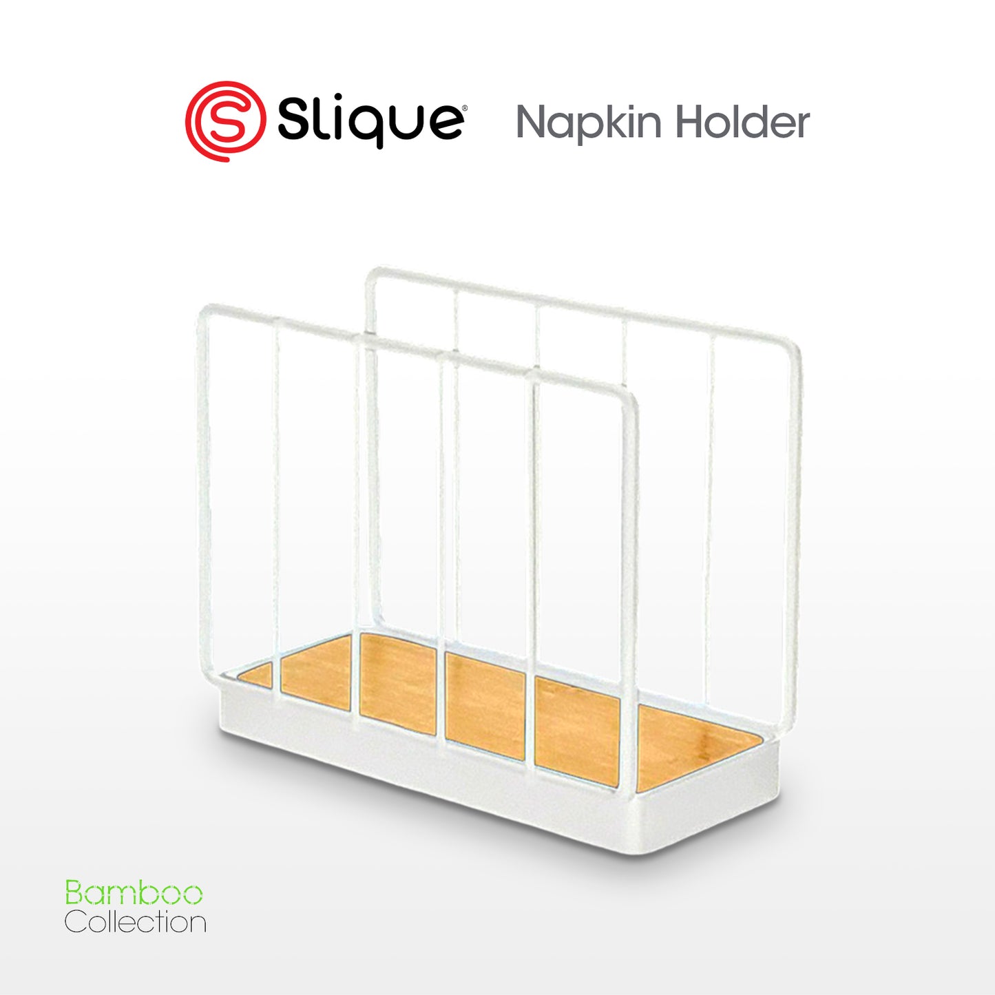 SLIQUE Premium Napkin Holder 14x6.5x11cm Bamboo Metal Wire Organizer