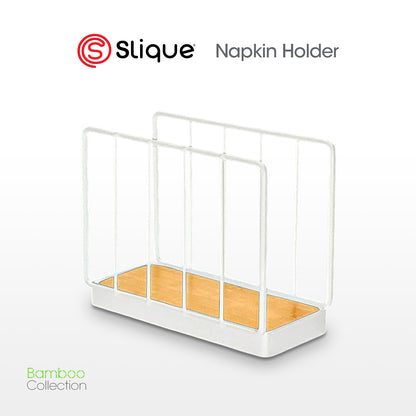 SLIQUE Premium Napkin Holder 14x6.5x11cm Bamboo Metal Wire Organizer