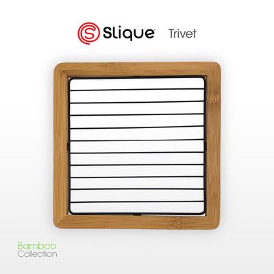 SLIQUE Premium Trivet 18x18x1.5cm Bamboo Metal Wire Organizer