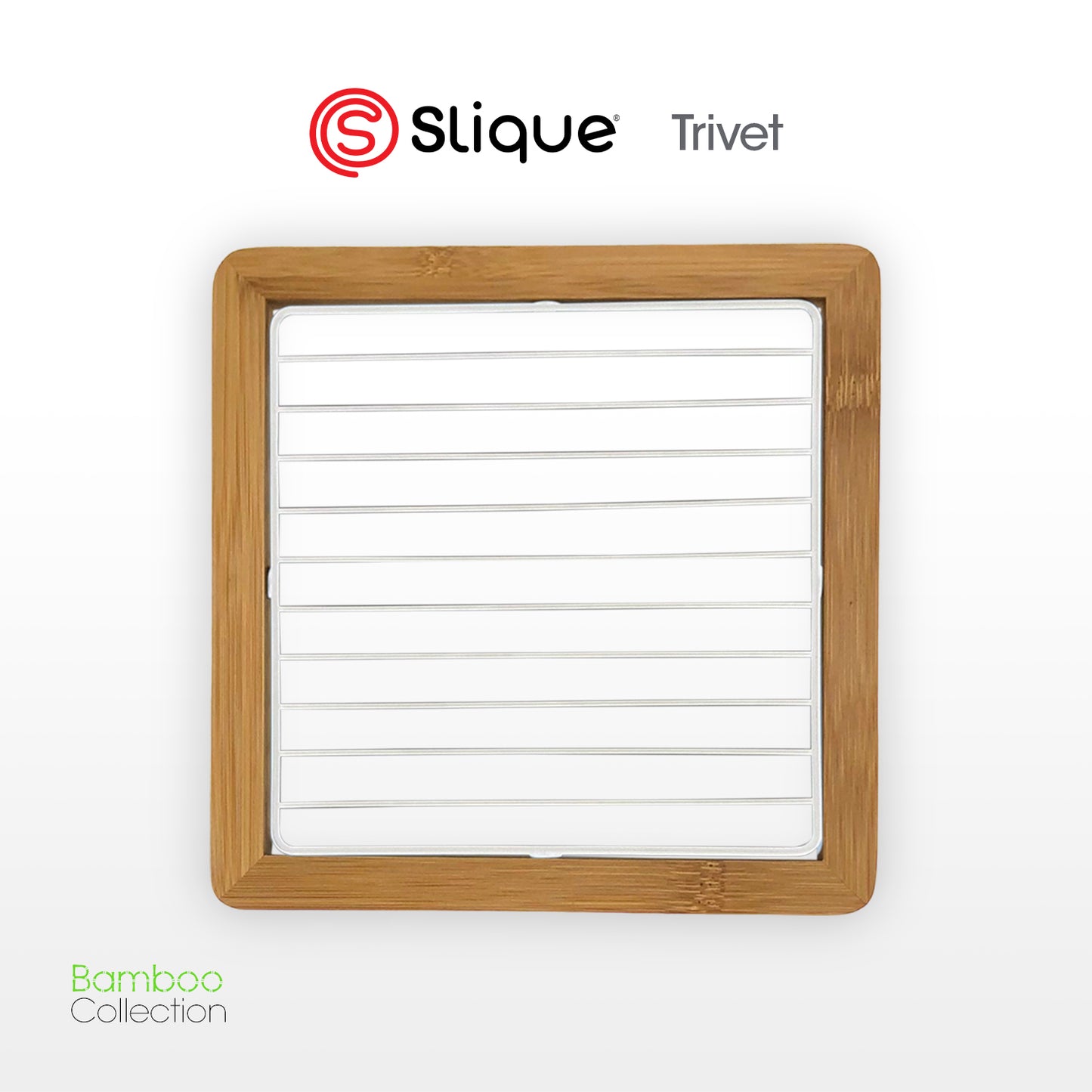 SLIQUE Premium Trivet 18x18x1.5cm Bamboo Metal Wire Organizer