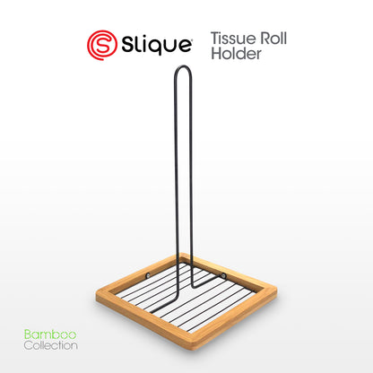 SLIQUE Premium Tissue Roll Holder 18x18x30cm Bamboo Metal Wire Organizer