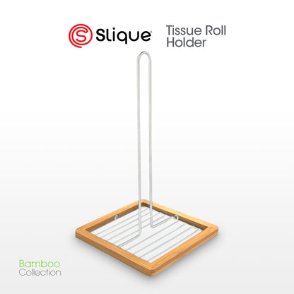 SLIQUE Premium Tissue Roll Holder 18x18x30cm Bamboo Metal Wire Organizer