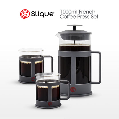 SLIQUE Coffee Press + 2pcs Mug Set